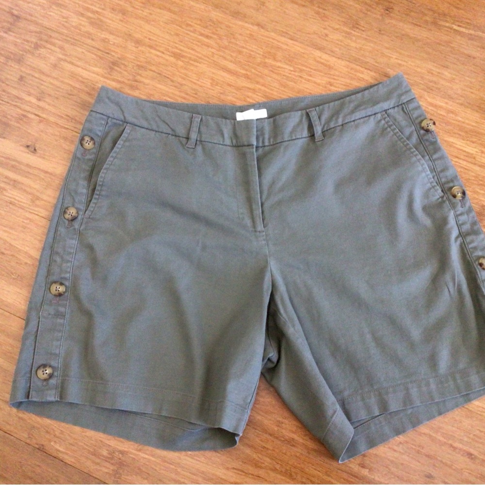 Women's Olive Green Button-Accent Shorts